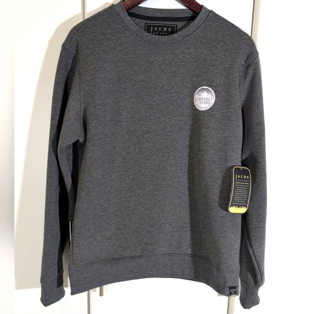 Jachs New York Crewneck Pullover Sweater Small Gray Stretch Sherpa Lined